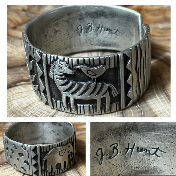 J.B. Hunt Wild Kingdom Pewter Silver Signed Cuff Bracelet - Picture 1 of 5